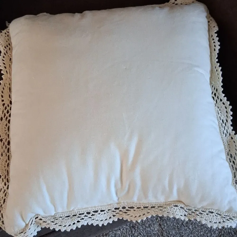 Cream Color Crocheted Lace Pillow & 1 Lace‎ Pillow Cover
